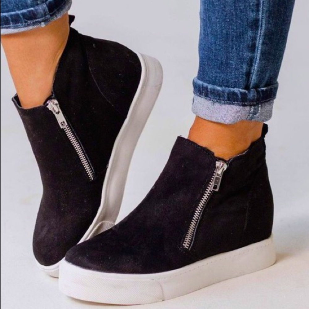 SODA Taylor Black Side Zipper Hidden Wedge Sneaker Booties 8.5 - Picture 9 of 9